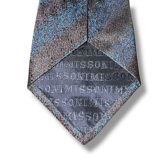 NWT Missoni Black & Blue Shimmer Handmade in Italy Silk Neck Tie - Picture 4 of 5